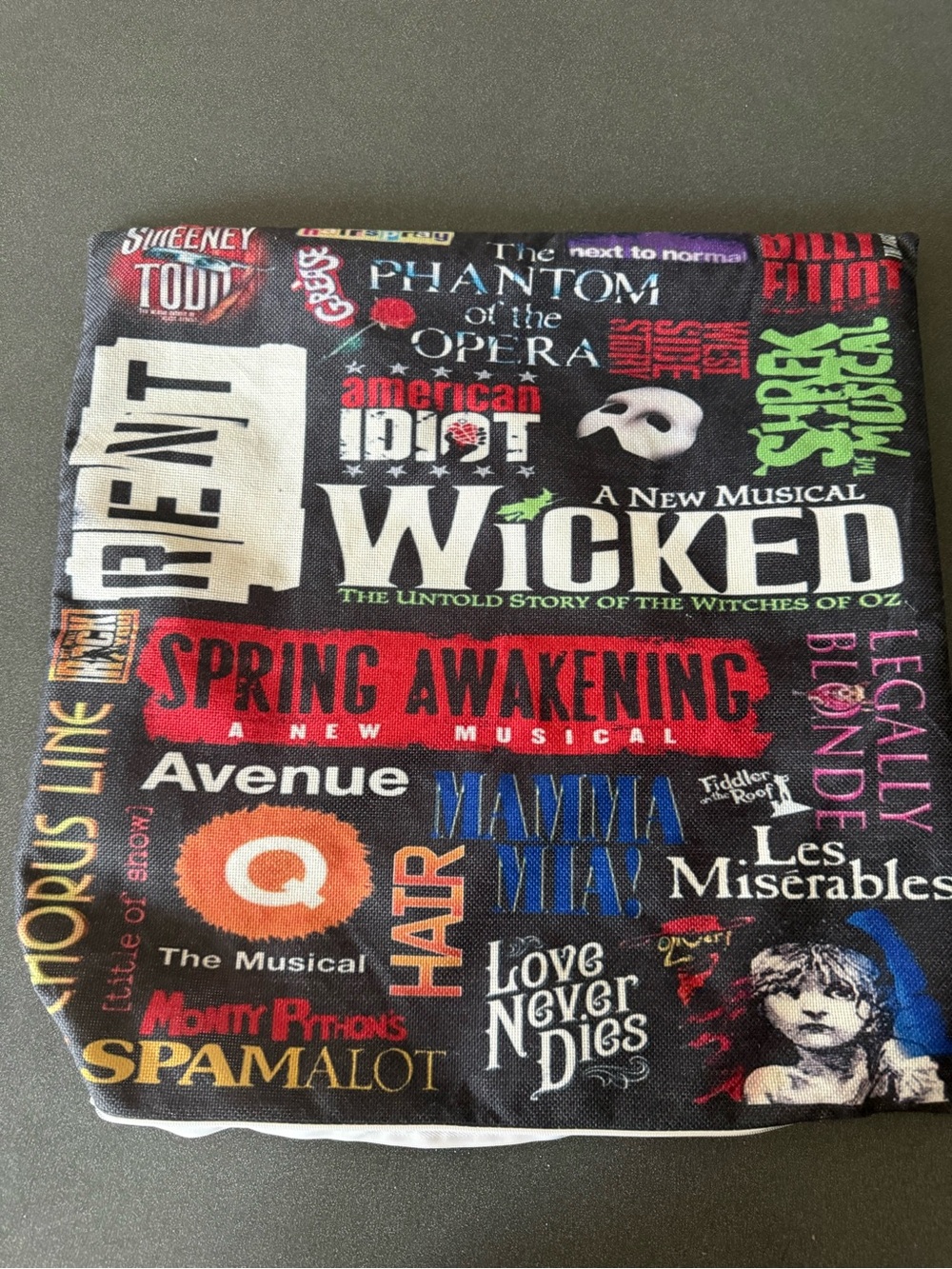 Broadway theaters musicals plays throw pillow case zips on and off cover only